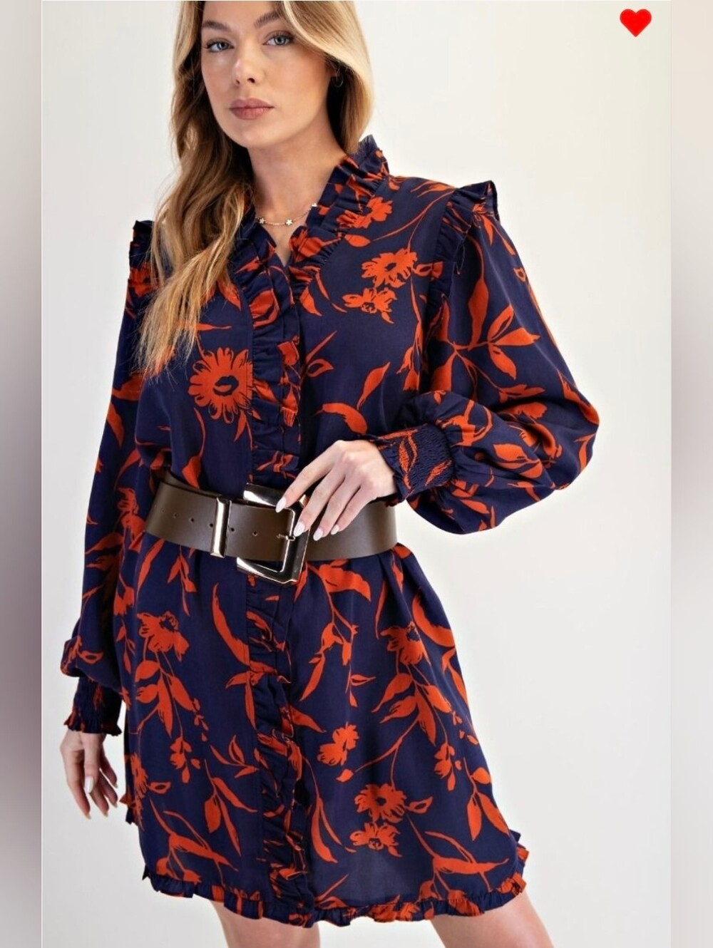 Easel Floral Print Ruffle A-Line Mini Dress Midnight Blue Small NWT